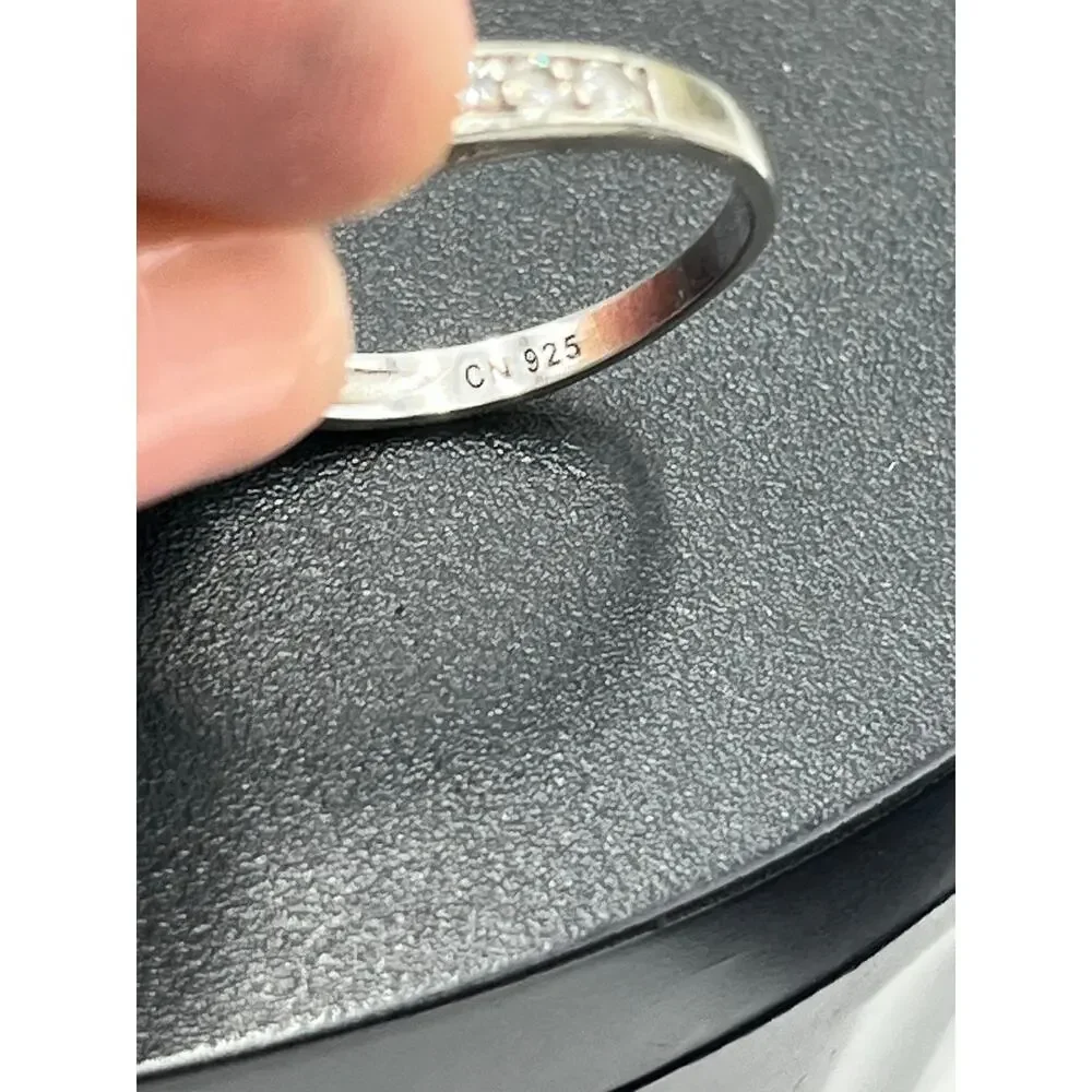 M M‎ Signed Sterling Silver 925 Multicolor CZ Half Eternity Band Ring Sz 6.25
